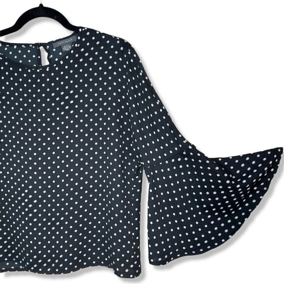 𝅺SUZY Shier Black & White Polkadot Boxy Bellsleeve Blouse - Picture 1 of 7